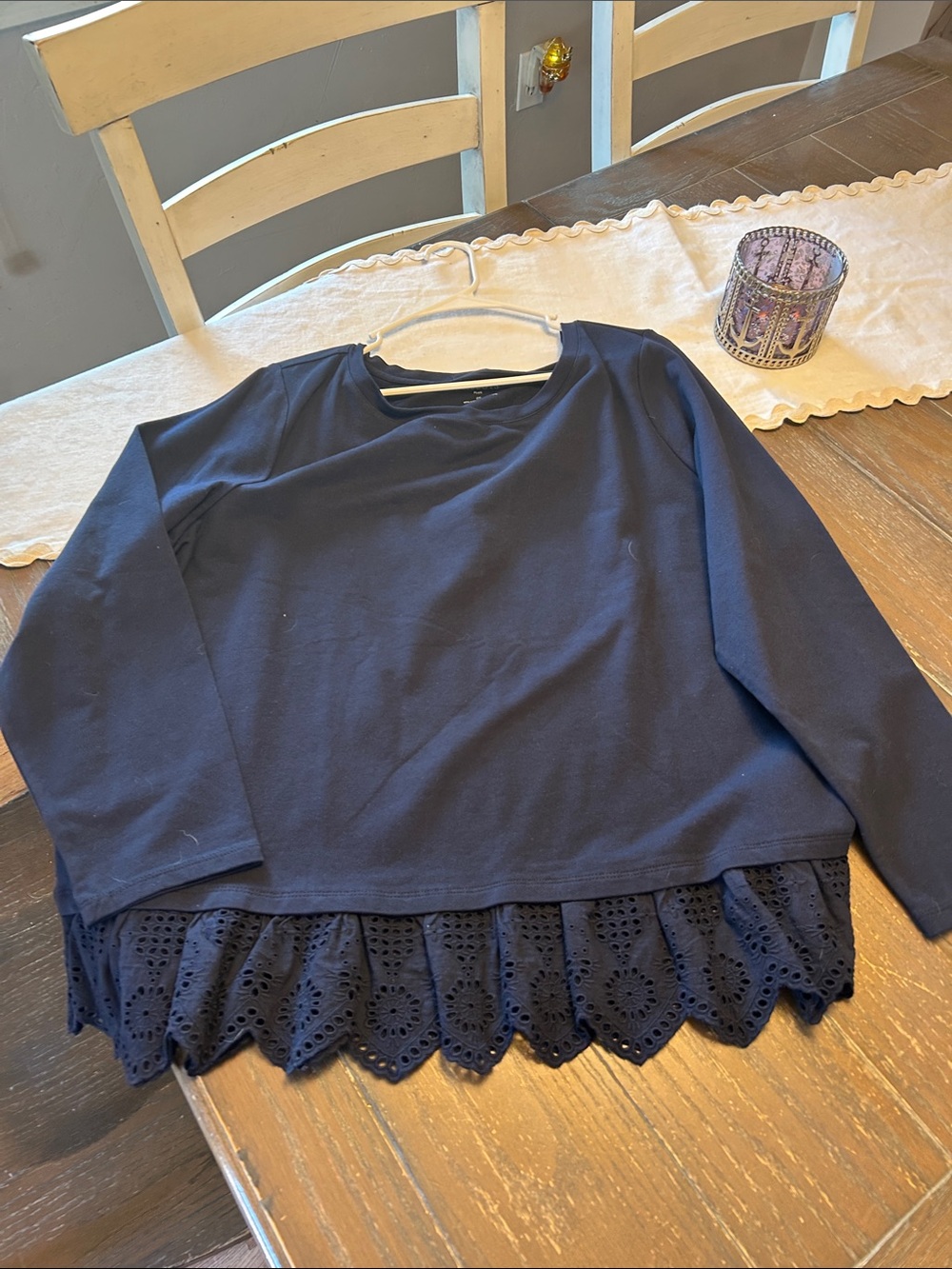 Talbots Navy Long-Sleeve Jersey Top with Eyelet Hem